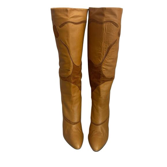 Vintage Antonio da Pescara Cognac Leather Floral Knee High Boots Italy Size 8.5 - Picture 3 of 9